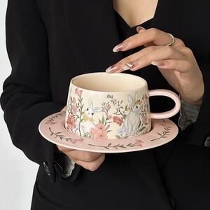 Sold Out Brand New Pink Floral Bunny Ceramic Tea Cup and Saucer Set